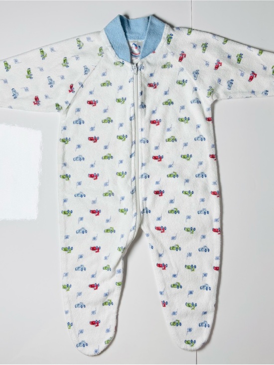 Tendertyme Other - Vintage Tendertyme White Fleece Footed Sleeper Racecar Print S 3-6M retro